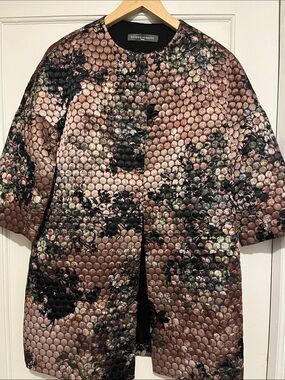 Sandro Ferrone Rose-Pattern Quilted Coat in Blush Brown